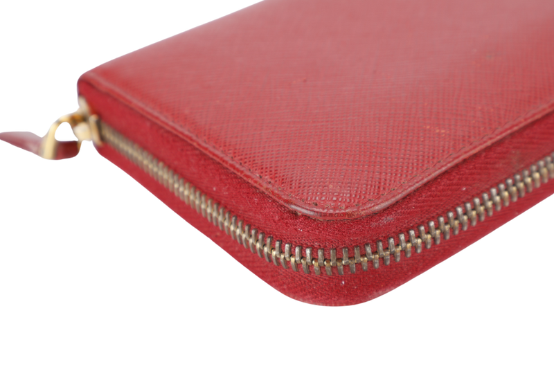 PRADA CONTINENTAL ZIPPY WALLET RED SAFFIANO NO DUST COVER