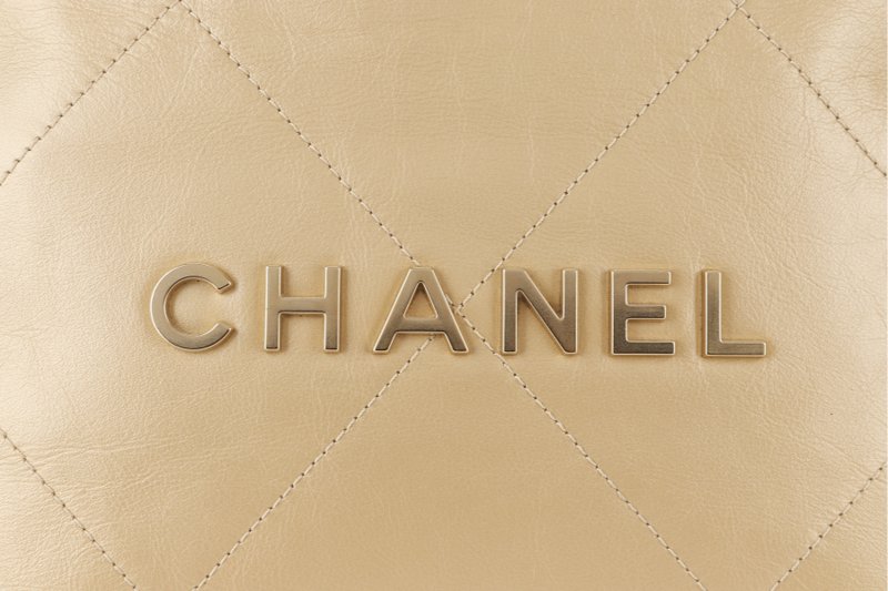 CHANEL 22 REGULAR BEIGE COLOR MICROCHIP (ALEPxxxx) GOLD HARDWARE WITH DUST COVER AND BOX