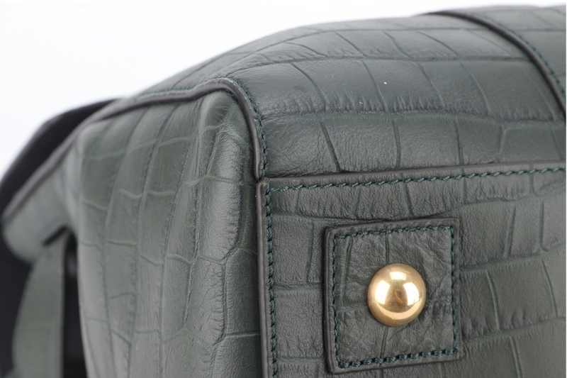 MULBERRY BAYSWATER NETTLE GREEN CROC EMBOSSED NAPPA LEATHER BAG GOLD HARDWARE WITH PADLOCK NO DUST COVER