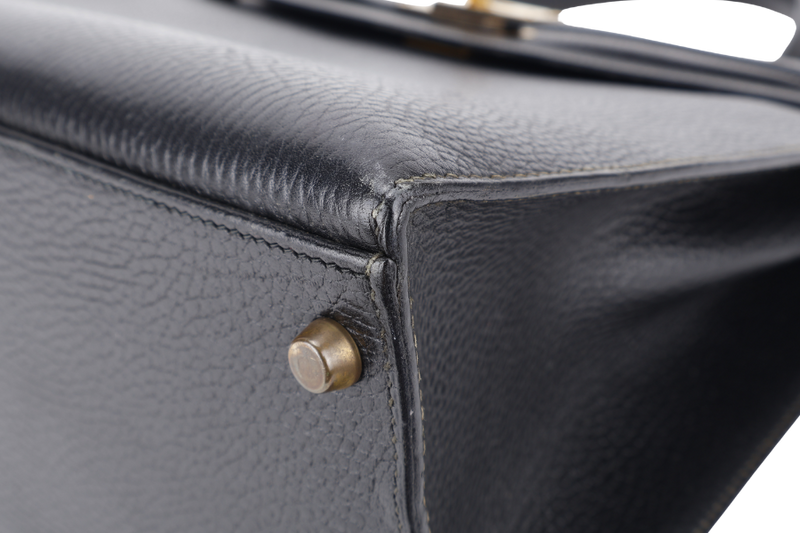 HERMES KELLY SELLIER 35 STAMP T CIRCLE (YEAR 1990) NOIR ARDENNES LEATHER GOLD HARDWARE WITH STRAPS, PADLOCK&KEYS AND DUST COVER