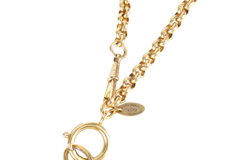 CHANEL GOLD CC PENDANT NECKLACE GOLD PLATED 119g