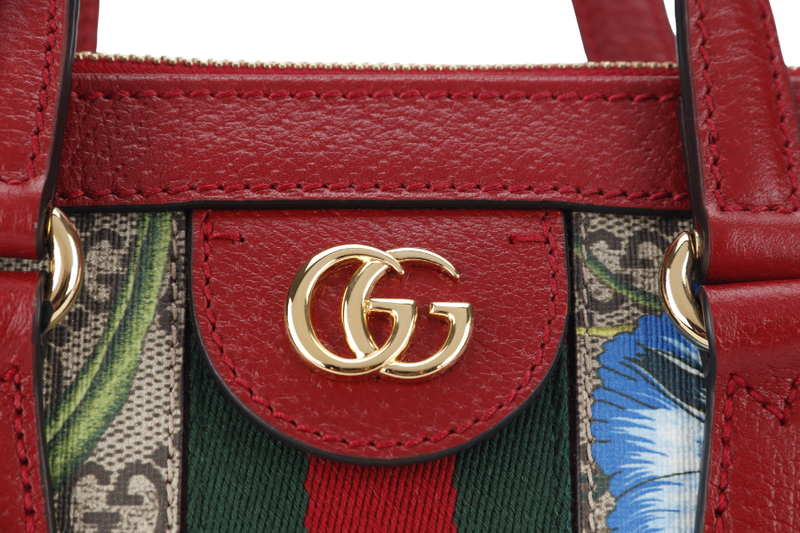 GUCCI GG FLORA WEB 2WAY BAG (547551 525040) SMALL RED LEATHER GOLD HARDWARE WITH STRAP AND DUST COVER