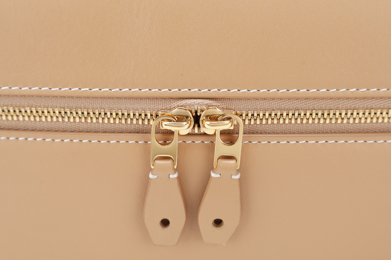 LORO PIANA EXTRA BAG L27 SMOOTH CALFSKIN LIGHT BAMBOO (DOK2) COLOR WITH GOLD HARDWARE AND BOX