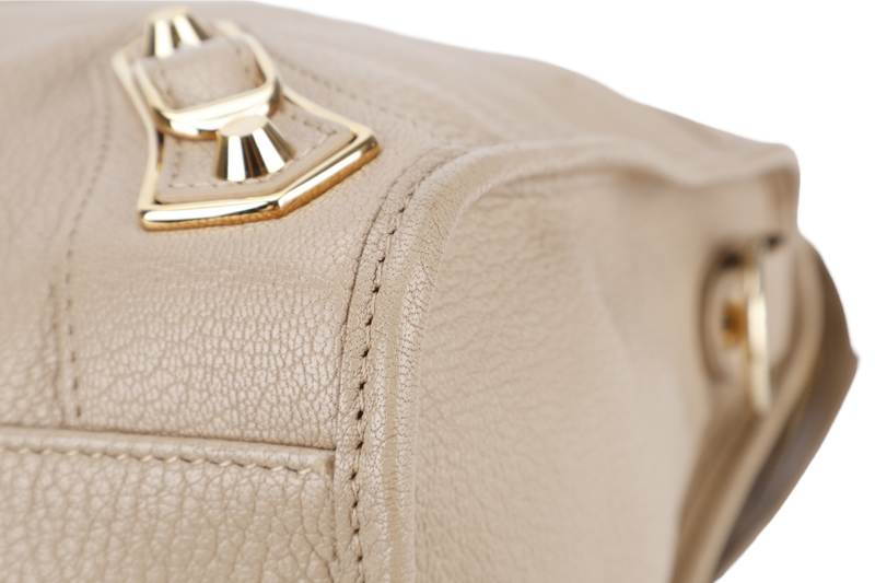 BALENCIAGA CITY BAG SMALL BEIGE LATTE LEATHER GOLD HARDWARE WITH MIRROR POCKET, STRAPS AND DUST COVER