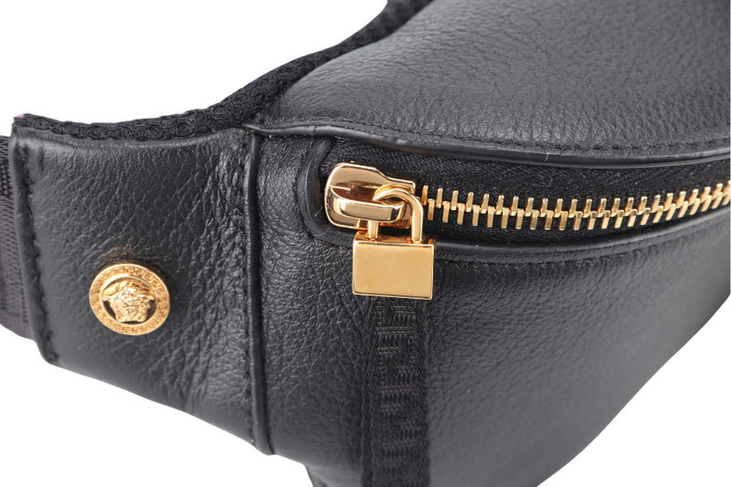 VERSACE MENDUSA BELT BAG BLACK CALF LEATHER GOLD HARDWARE WITH DUST COVER
