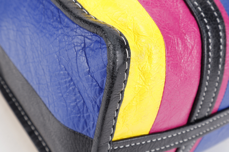 BALENCIAGA MULTICOLOR STRIPED LEATHER BAZAR TOTE BAG SILVER HARDWARE WITH STRAPS NO DUST COVER