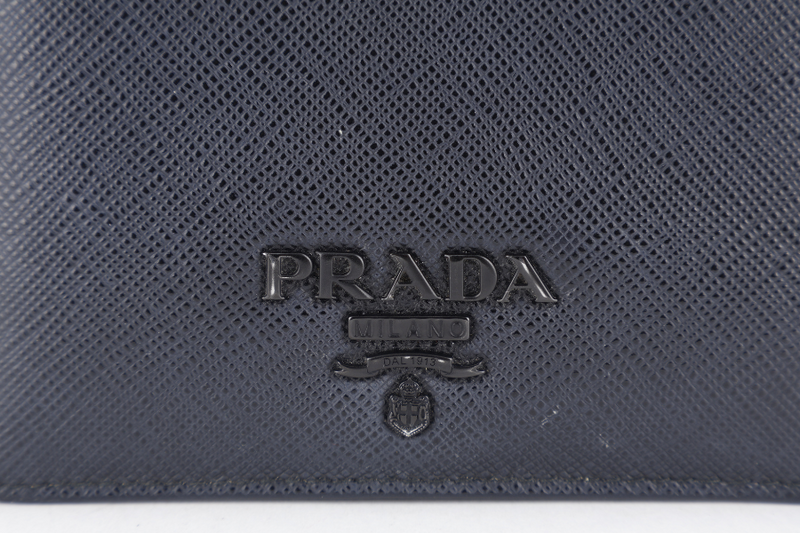 PRADA SMALL BLACK SAFFIANO LEATHER WALLET GOLD HARDWARE WITH CARD AND BOX