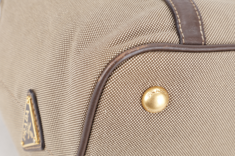 PRADA LOGO JACQUARD MEDIUM CANVAS CORDA BRUCIA GOLD HARDWARE WITH LONG STRAPS, CARD AND DUST COVER