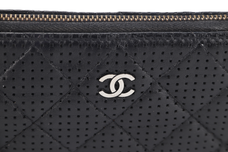 CHANEL O CASE (2055xxxx) IN BLACK PERFORATED LEATHER SILVER HARDWARE NO CARD AND NO DUST COVER