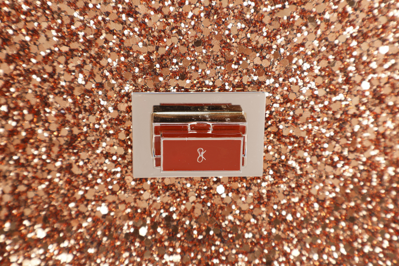 ANYA HINDMARCH BRONZE GLITTER VALORIE CLUTCH WITH BOX ONLY