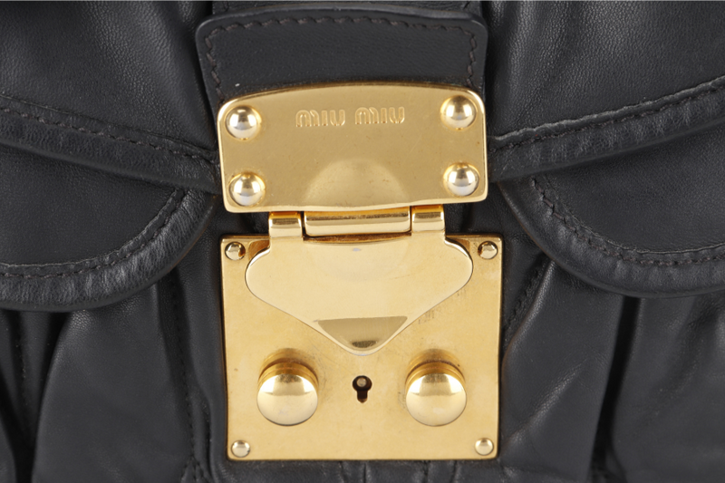 MIU MIU MATELLASE COFFER 42 BLACK CALFSKIN GOLD HARDWARE WITH STRAPS AND DUST COVER