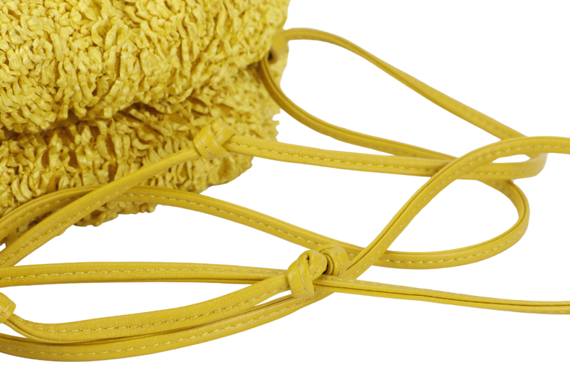 BOTTEGA VENETTA YELLOW CURLY RAFFIA LEATHER MINI THE POUCH BAG SILVER HARDWARE NO DUST COVER