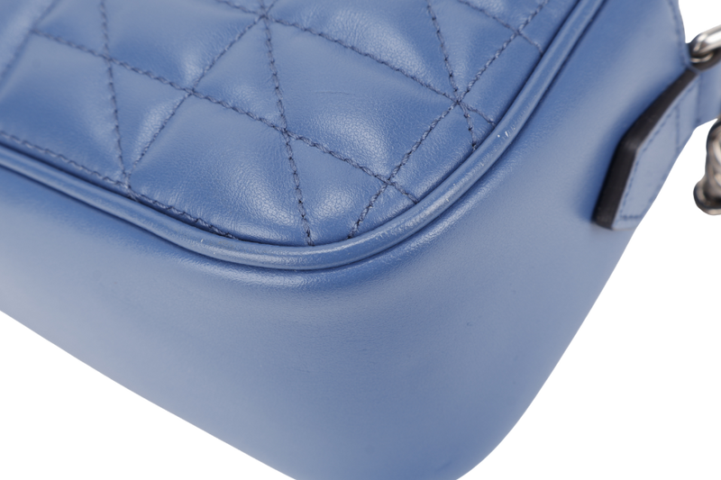 GUCCI MARMONT BLUE LEATHER CAMERA BAG SILVER HARDWARE WITH DUST COVER AND BOX