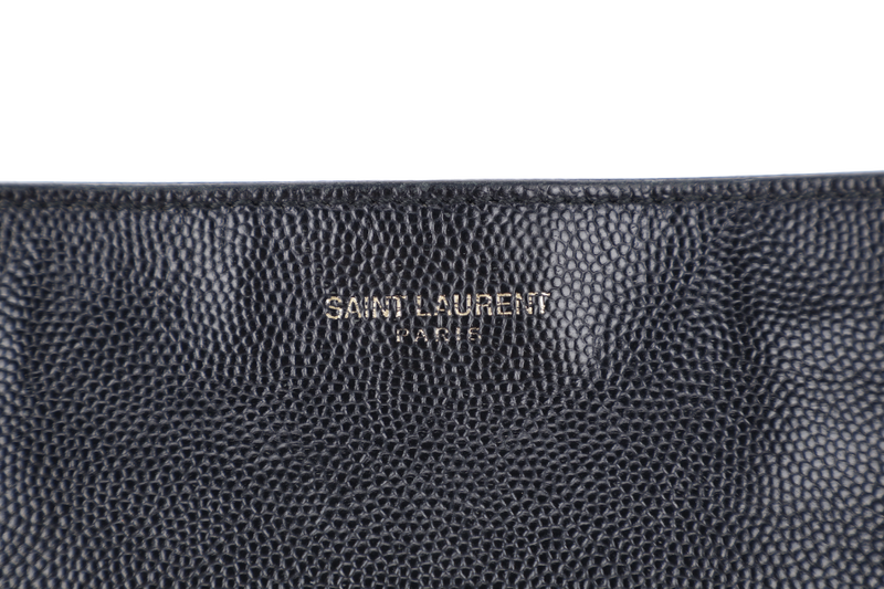 YVES SAINT LAURENT (YSL) FLAT MESSENGER BAG BLACK CALF LEATHER GOLD HARDWARE WITH CARD