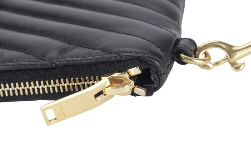 YVES SAINT LAURENT (YSL) QUILTED MATTELASSE BLACK LEATHER CLUTCH (TCT440222 0917) GOLD HARDWARE WITH DUST COVER