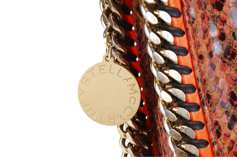 STELLA MCCARTNEY FALABELLA FOLD OVER BAG ORANGE RED PHYTON EMBOSSED GOLD HARDWARE NO DUST COVER