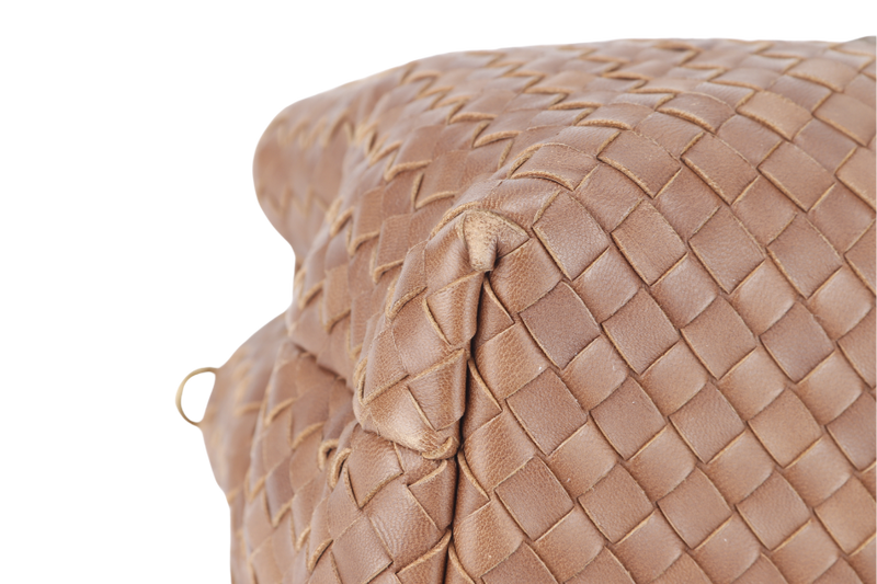 BOTTEGA VENETA WOMAN BOSTON BAG MEDIUM BROWN LEATHER GOLD HARDWARE WITH DUST COVER