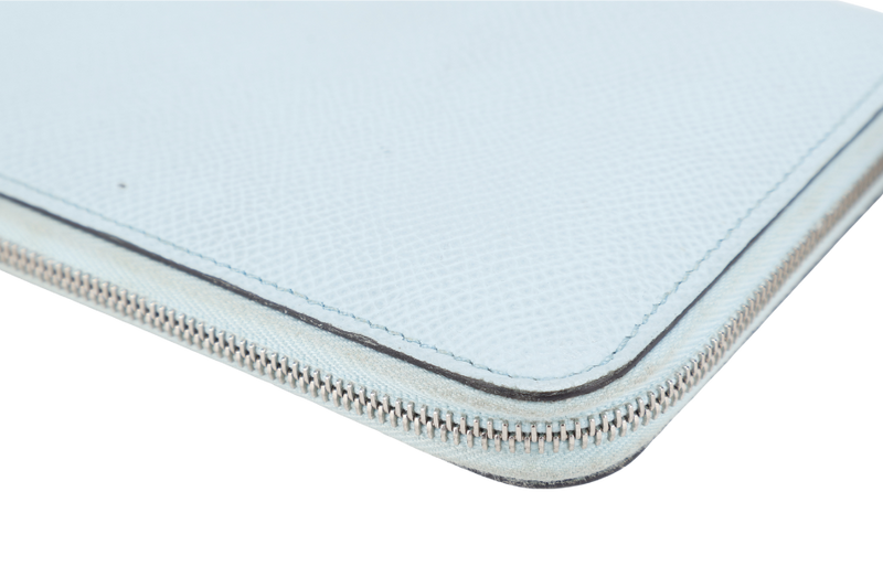 HERMES AZAP LONG WALLET BLEU ATOLL EPSOM LEATHER SILVER HARDWARE WITH BOX