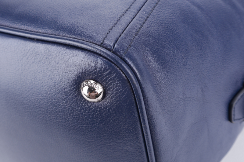 PRADA BR4998 BLUE LARGE LEATHER BOSTON BAG SILVER HARDWARE WITH KEYS & LOCK NO DUST COVER