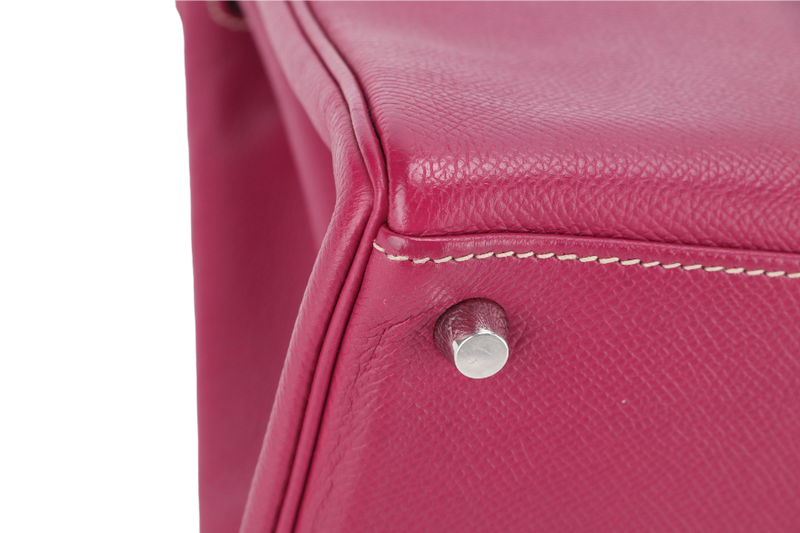 HERMES KELLY 28 CANDY VERSO TOSCA AND ROSE TYRIEN COLOR EPSOM SILVER HARDWARE STAMP O (YEAR 2011) WITH KEYS, LOCK, STRAP AND DUST COVER