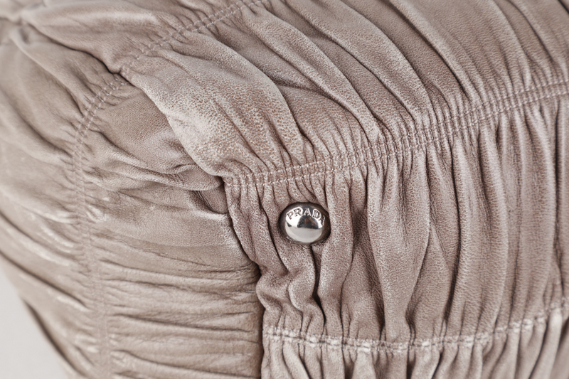 PRADA NAPPA GAUFRE (BN1935) GREY LEATHER SILVER HARDWARE WITH STRAPS, CARD AND DUST COVER