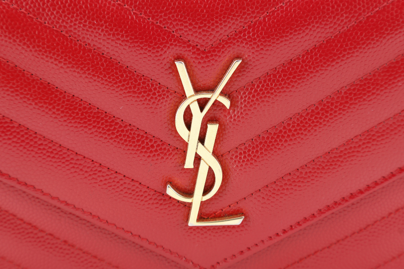 YVES SAINT LAURENT (YSL) ENVELOPE CHAIN WALLET RED CHEVRON QUILTED LEATHER WITH GOLD HARDWARE NO DUST COVER