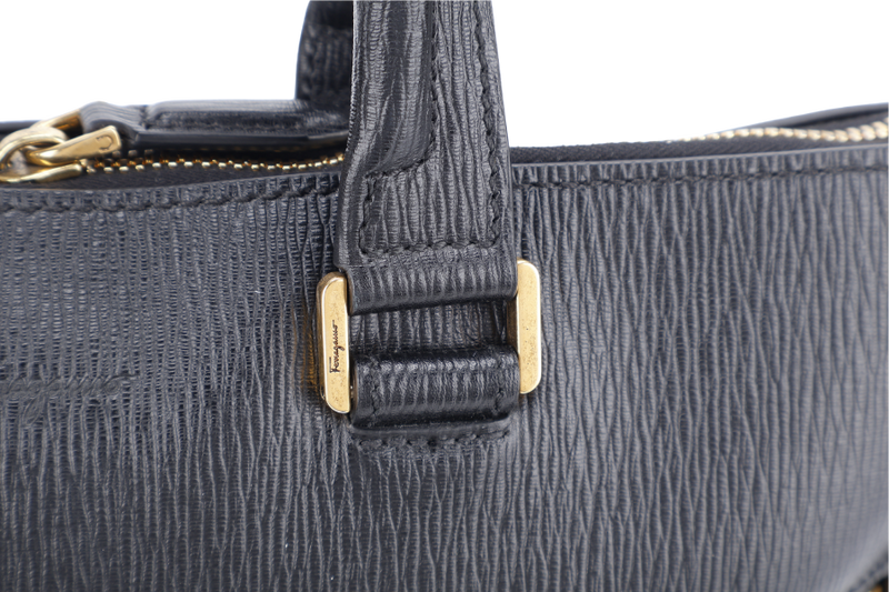 SALVATORE FERRAGAMO RIVIVAL 3.0 BLACK LEATHER BRIEFCASE GOLD HARDWARE NO DUST COVER