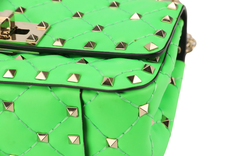 VALENTINO GARAVANI ROCKSTUD MINI GREEN CALFSKIN LIGHT GOLD HARDWARE NO DUST COVER