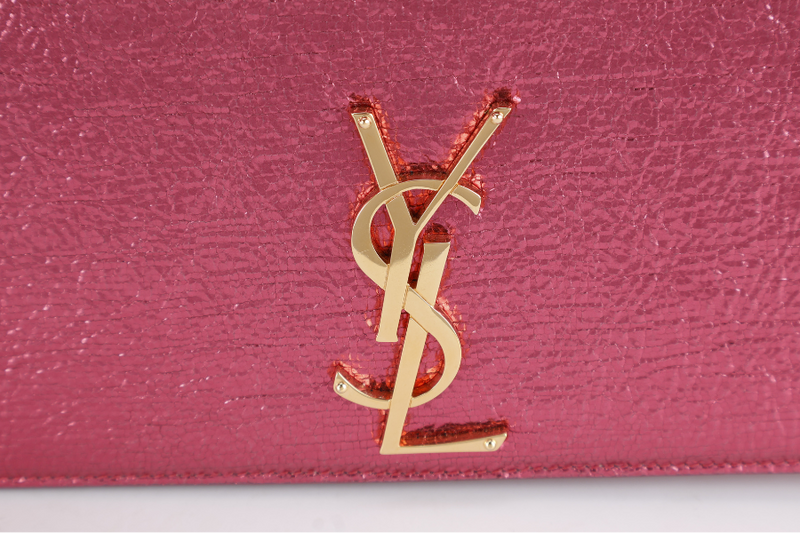 YVES SAINT LAURENT (YSL) METALLIC PINK LEATHER CASSANDRE CLUTCH WITH DUST COVER