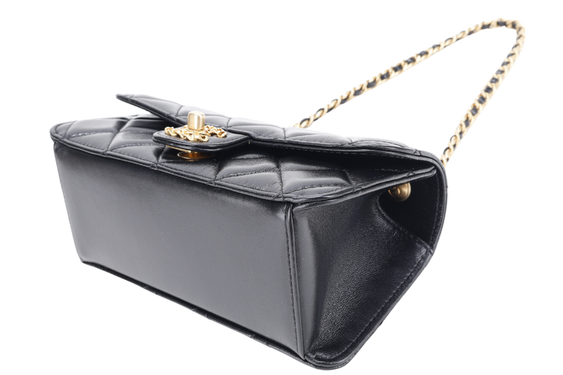 CHANEL QUILTED FLAP CLUTCH BAG SHINY BLACK LAMBSKIN GOLD HARDWARE (E210xxxx) WITH DUST COVER, BOX AND PAPER BAG