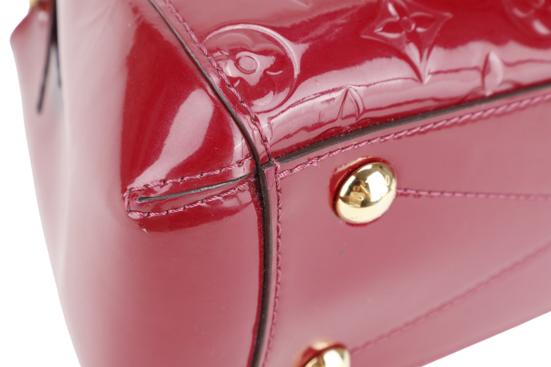 LOUIS VUITTON MONTAIGNE BB MAGENTA MONOGRAM VERNIS GOLD HARDWARE WITH STRAPS, LOCK & KEYS AND DUST COVER