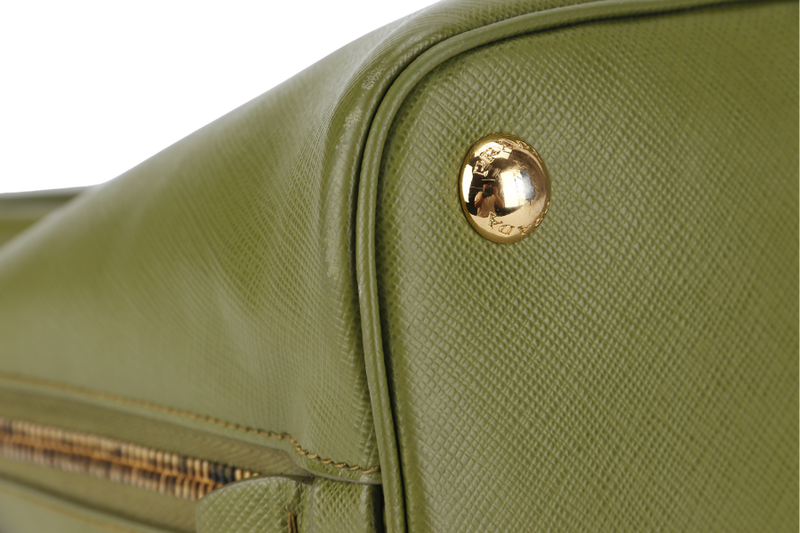 PRADA PROMENADE SATCHEL (BL0837) SMALL GREEN SAFFIANO LUX LEATHER GOLD HARDWARE WITH STRAP AND DUST COVER