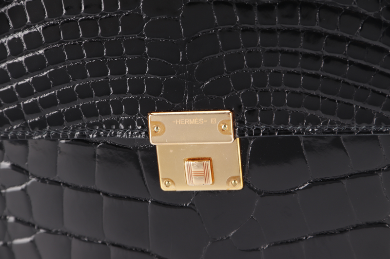 HERMES CLIC 16 BLACK SHINY ALLIGATOR STAMP Y (YEAR 2020) RGHW WITH STRAP WITH DUST COVER