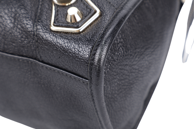 BALENCIAGA CLASSIC CITY BLACK METALLIC LEATHER HANDBAG GOLD HARDWARE WITH MIRROR AND STRAPS