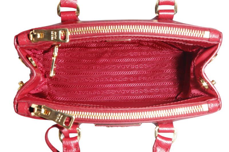 PRADA GALLERIA MINI TOTE (1BA906) RED SAFFIANO LEATHER GOLD HARDWARE WITH STRAP AND DUST COVER