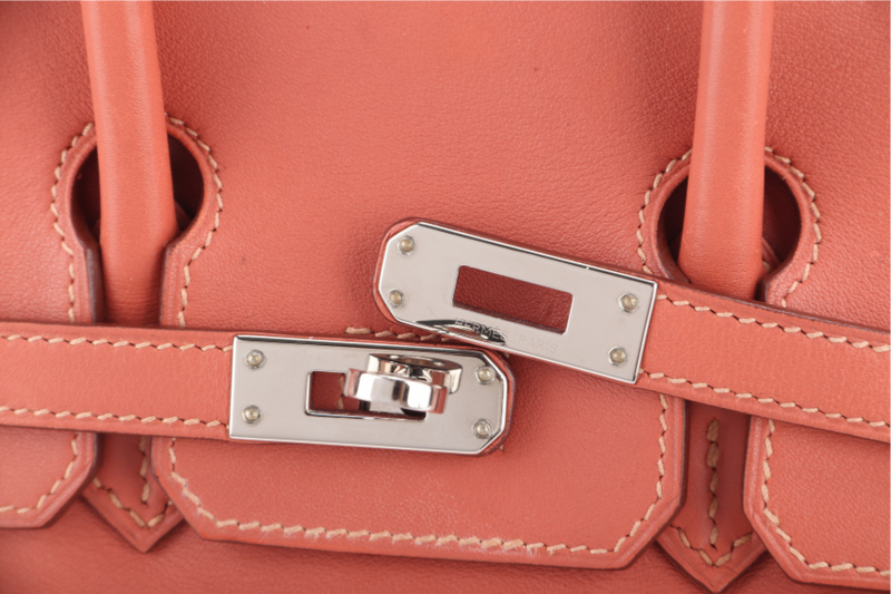 HERMES BIRKIN 25 ROSY PINK SWIFT LEATHER SILVER HARDWARE STAMP L (YEAR 2008) WITH LOCK, KEYS, NO DUST COVER