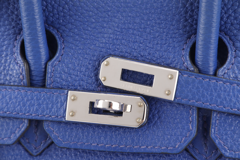 HERMES BIRKIN 25 BLUE ELECTRIC TOGO SILVER HARDWARE STAMP O (YEAR 2011) WITH KEYS, LOCK, DUST COVER AND RAINCOAT