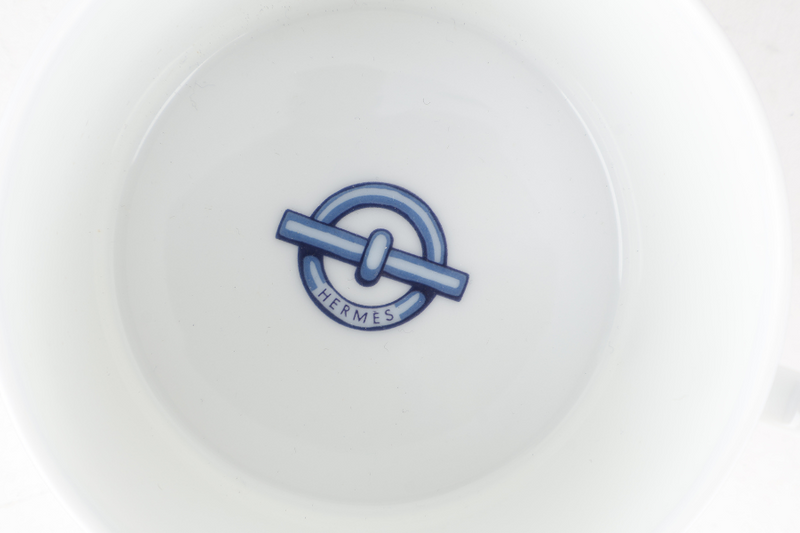 HERMES CHAINE D'ANCRE PORCELAIN TEA CUP AND SAUCER SET OF 2 WITH BOX