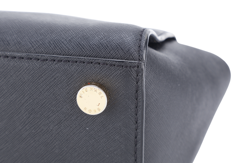 MICHAEL KORS SELMA LARGE SAFFIANO BLACK LEATHER TOTE BAG WITH GOLD HARDWARE AND DUST COVER