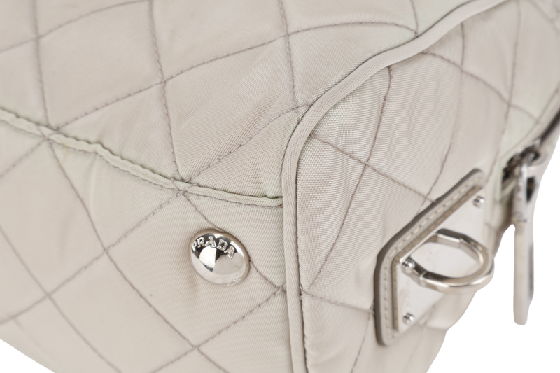 PRADA BR4965 TESSUTO IMPUNTU CHAIN BAG BEIGE NYLON SILVER HARDWARE WITH CARD AND DUST COVER