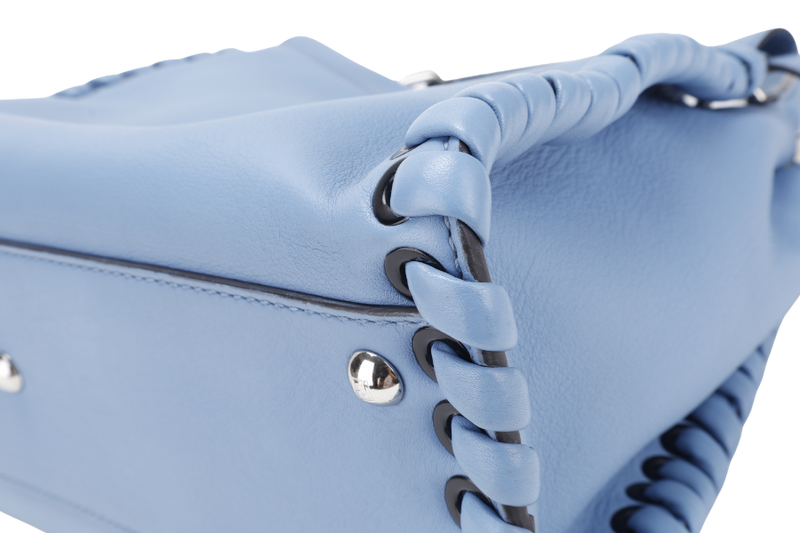 FENDI PEEKABOO (8BN290-81P-188-10429) BLUE GRAINED CALF LEATHER SILVER HARDWARE WITH RAINCOAT, STRAPS AND DUST COVER