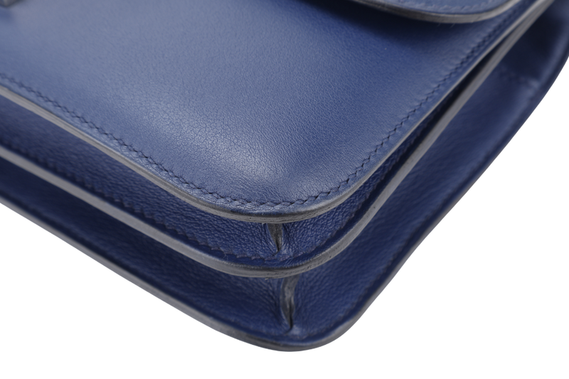 HERMES CONSTANCE ELAN STAMP T (YEAR 2015) BLUE SAPPHIRE SWIFT LEATHER SILVER HARDWARE WITH DUST COVER