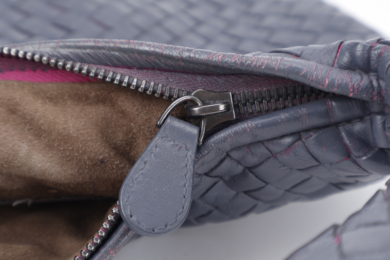 BOTTEGA VENETTA INTRECCIATO HOBO BAG GREY WITH PINK CALF LEATHER SILVER HARDWARE SILVER HARDWARE NO DUST COVER