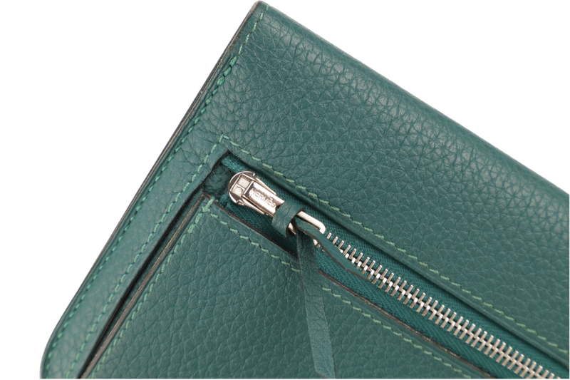 HERMES DOGON PORTEFEUILLE WALLET STAMP R SQUARE (YEAR 2014) VERT FONCE TOGO LEATHER SILVER HARDWARE WITH BOX