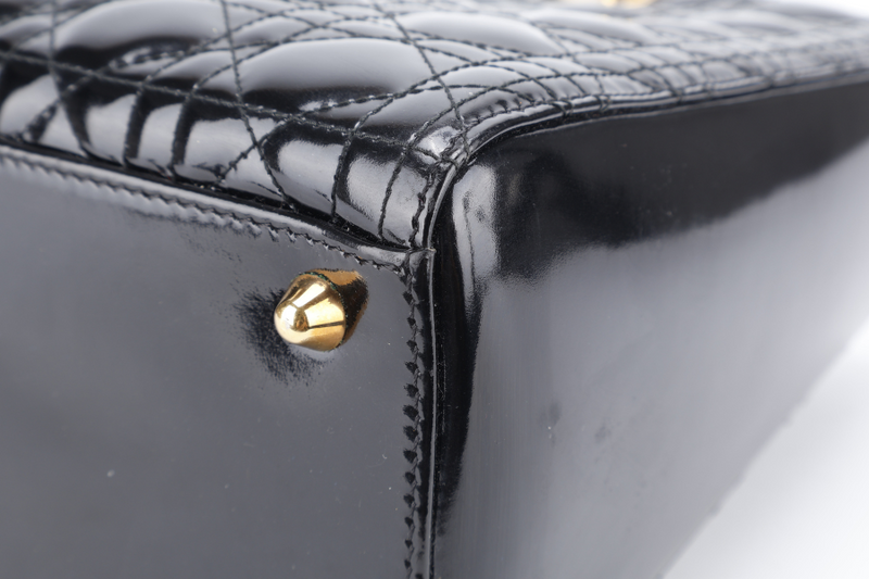 CHRISTIAN DIOR LADY DIOR LARGE BLACK PATENT LEATHER GOLD HARDWARE (17-BO-1009) WITH CARD NO DUST COVER