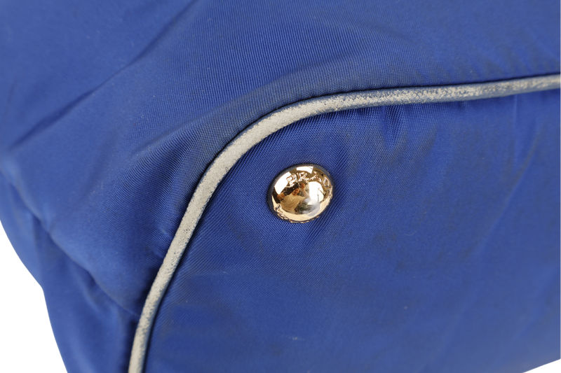 PRADA BR4997 SHOULDER TOTE BAG BLUETTE TESSUTO SAFFIANO GOLD HARDWARE WITH CHARM, CARD AND NO DUST COVER