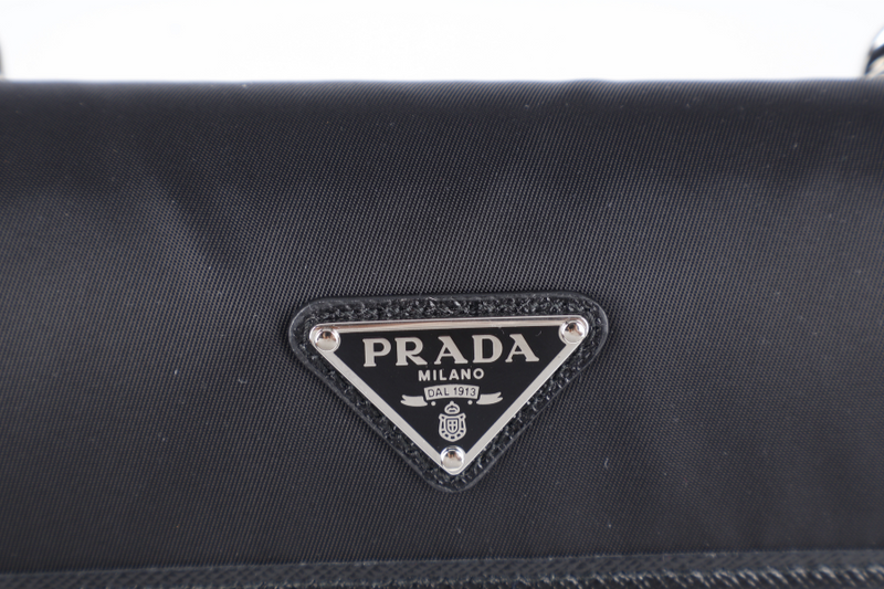 PRADA RE-NYLON BLACK SLING POUCH WITH STRAPS, DUST COVER AND BOX