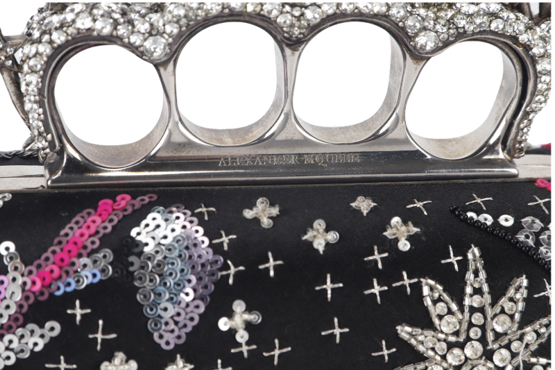 ALEXANDER MCQUEEN PEGASUS KNUCKLE EMBELLISHED CLUTCH SEQUIN & BEADS WITH DUST COVER AND BOX