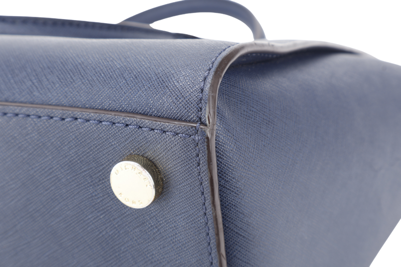 MICHAEL KORS SELMA NAVY SAFFIANO LEATHER SATCHEL BAG GOLD HARDWARE WITH STRAPS AND DUST COVER