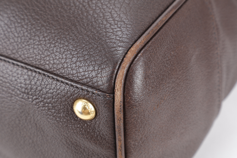 PRADA DARK BROWN DEERSKIN VERTICAL SHOULDER TOTE GOLD HARDWARE NO DUST COVER